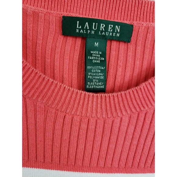 Womens Ralph Lauren Medium Sweater Striped White Pink w/ Cotton Stretch - Picture 3 of 11